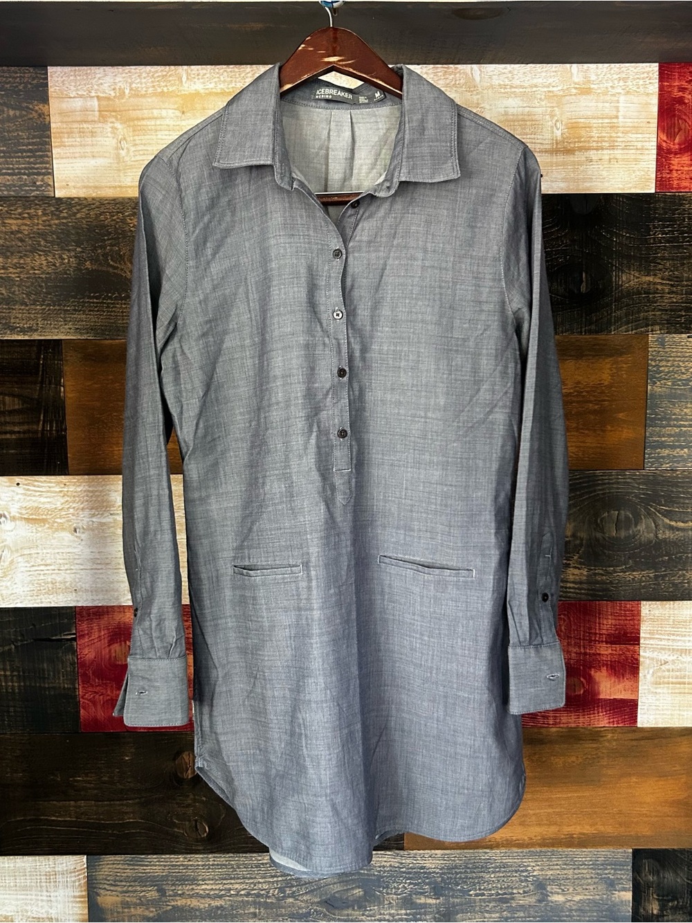 Icebreaker merino blouse shirt dress women’s medium grey wool